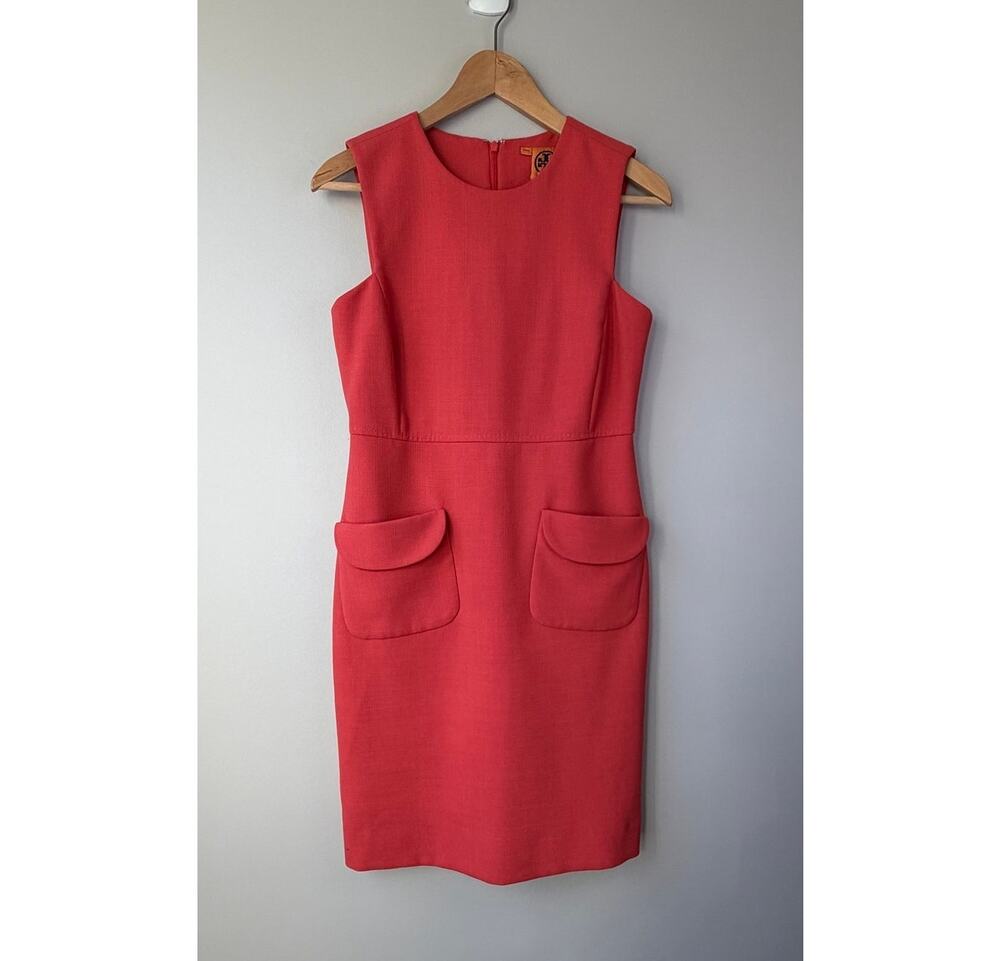 Tory Burch Size 4 Fletcher Sheath Dress Sleeveless Cocktail Coral